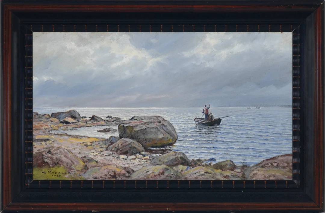Rygaard, Thorvald — "Fiske ved kysten" 1934 — Kunst/Maleri — Blomqvist