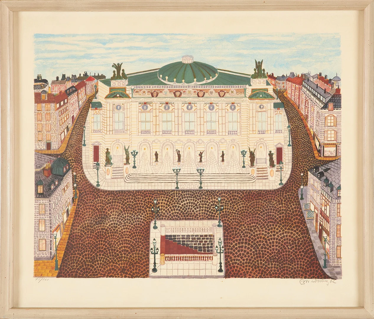 ARVID WIDERBERG. "Operahuset i Paris," färglitografi nr 45/260, signerad och daterad A Widerberg -62. — Engravings & Prints — Stockholms Auktionsverk Sickla