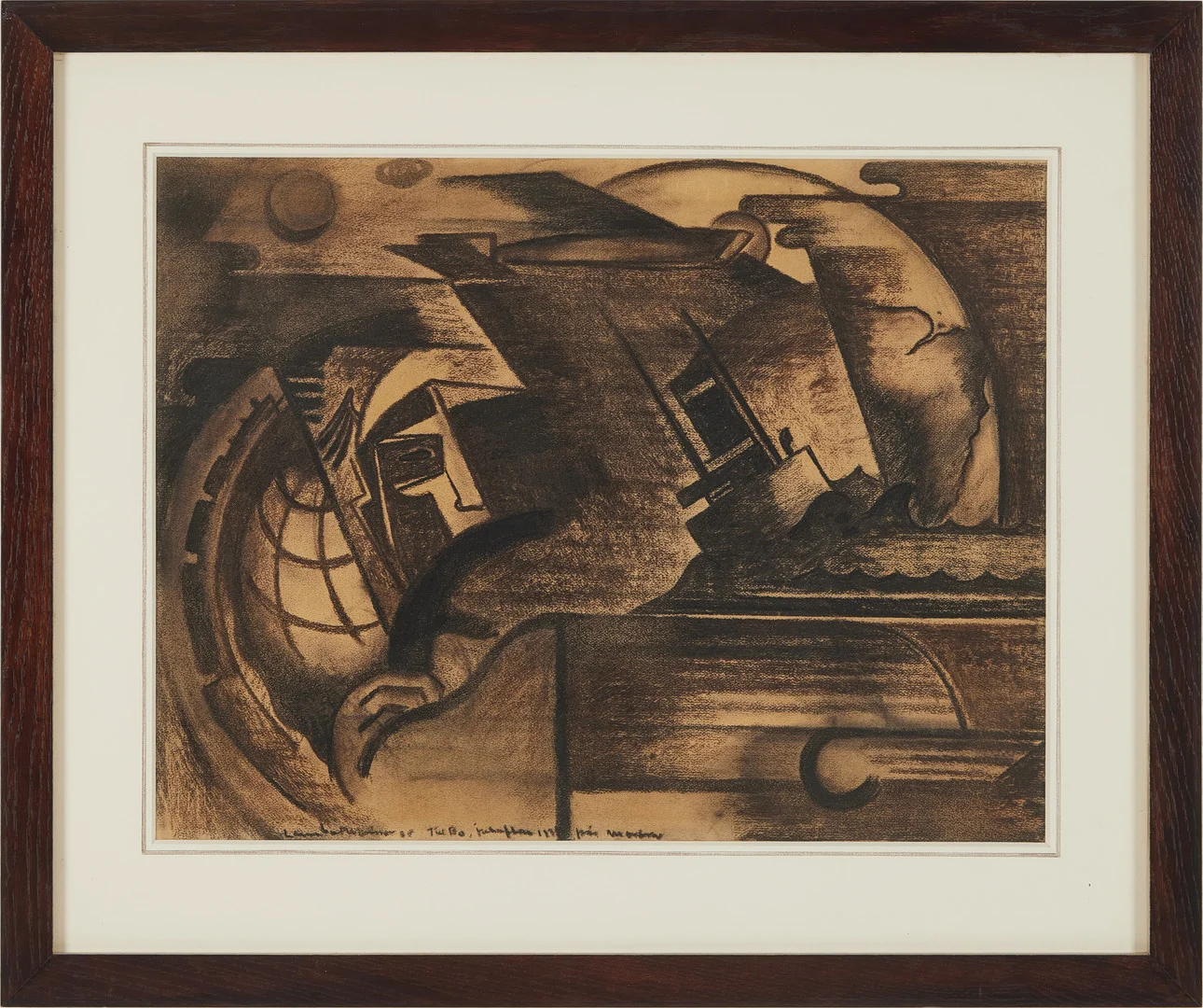LAMBERT WERNER. Futuristisk komposition med flyg, tåg och båt. — Drawings — Stockholms Auktionsverk Magasin 5