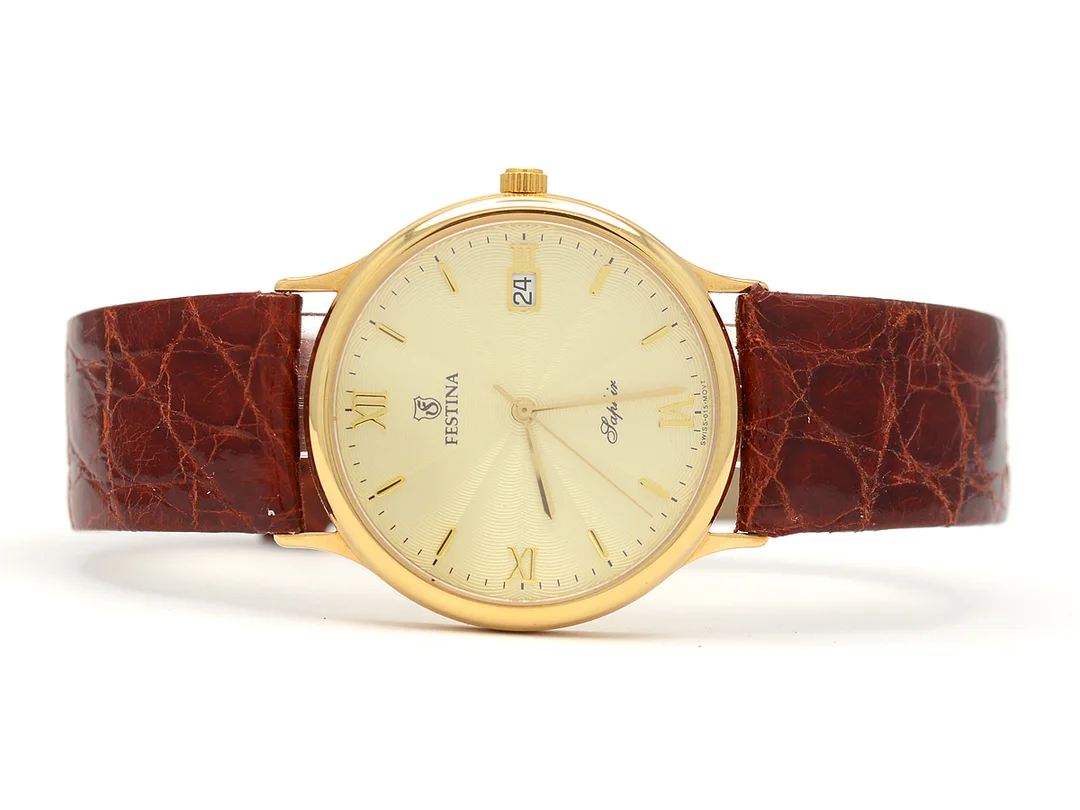 Festina Herrur 18K quartz med datum nrF101-D528 med läderarmband i ask — Klockor/Festina — Kaplans