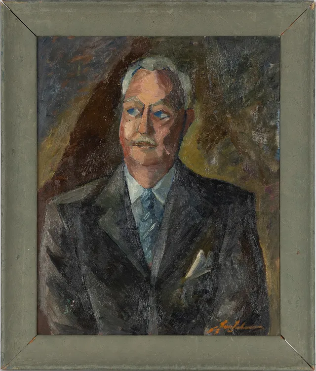 SVEN JOHANSSON. Porträtt av man, signerad samt daterad -57.