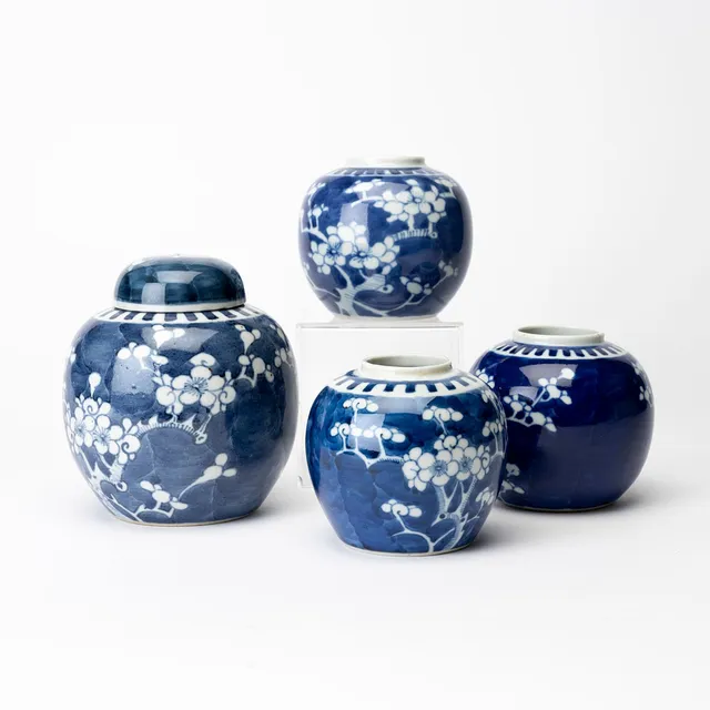 BOJANER, 4 st, Prunus, porslin, Kina, 1800/1900-tal.