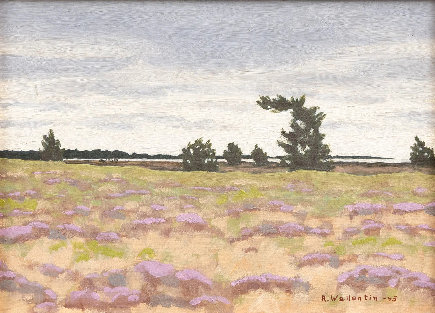 RAYMOND WALLENTIN. Landskap, olja på pannå, signerad och daterad -45. — Paintings — Garpenhus Auktioner