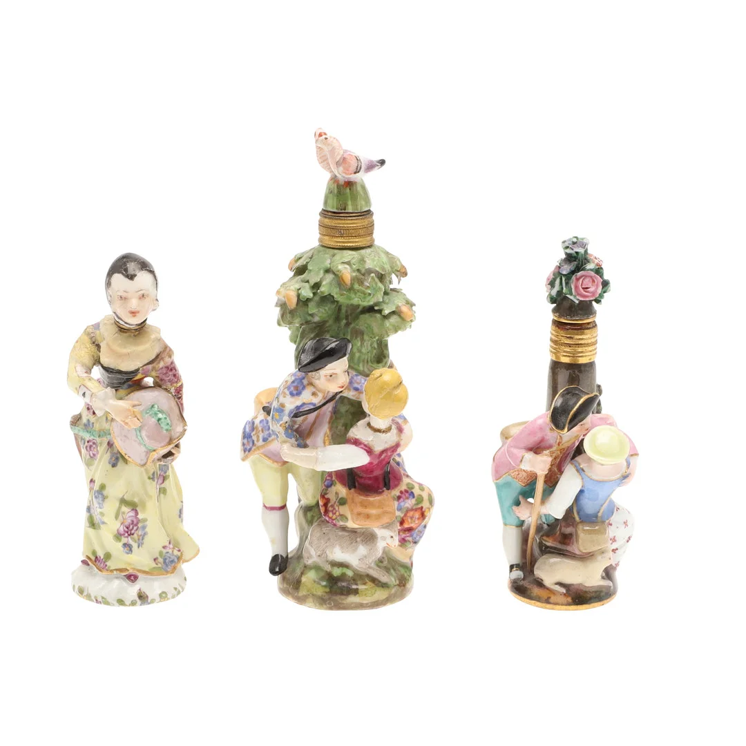 MEISSEN MINIATURE SCENT BOTTLE & TWO OTHER SCENT BOTTLES. — European — Lawrences Auctioneers