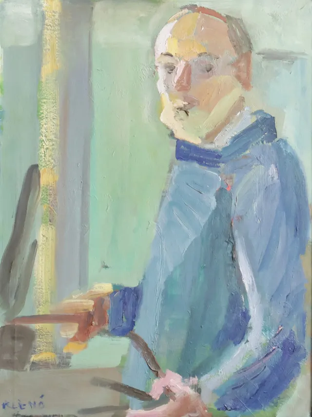 EVGENIJ KLENØ (F. NYKØBING FALSTER 1921, D. KØBENHAVN 2005). Selvportræt. Signeret, 'Klenø'. Olie på lærred.
