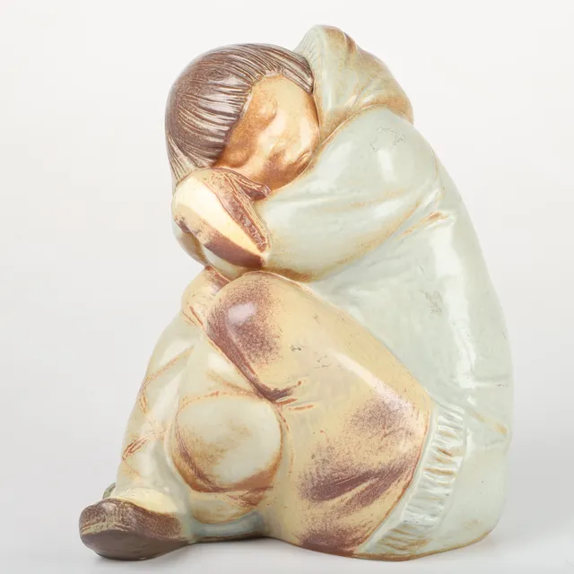 FIGURIN, stengods, eskimåpojke, Lladro, Spanien.