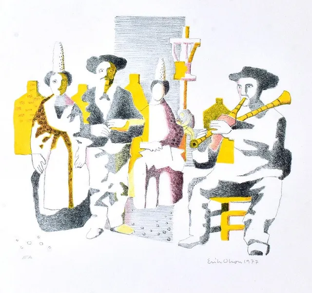 ERIK OLSON. Färglitografi.