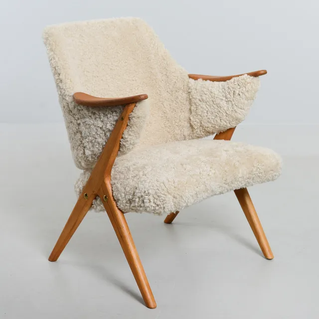 JON BRUNSTAD / ARNE VELL. Fåtölj, "Knoll", Hjalmar Brunstad Fabrikker AS, Norge, formgiven 1955.