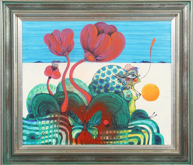 ARDY STRÜWER. OLJA PÅ DUK "Dreameatingflowers" signerad och daterad 1972.
