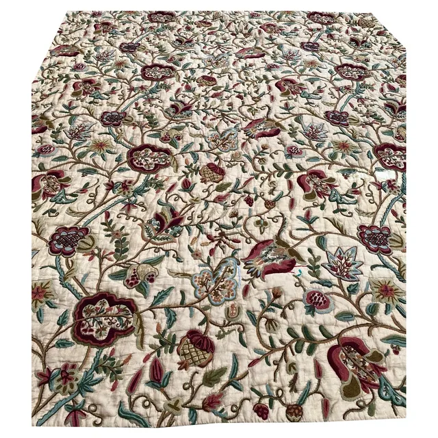 ANTIQUE ENGLISH CREWEL WORK BEDSPREAD.