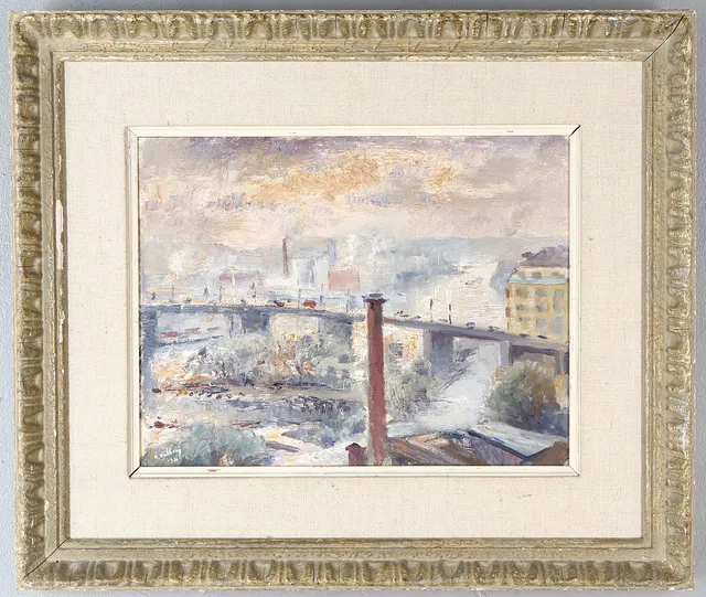 ÅKE NOTHBERG. Stockholmsmotiv, olja på pannå, signerad, daterad 1950.