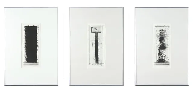PER MEDSTRAND. Etsningar, triptyk, "Fredag-lördag-söndag". 26/90, signerade -83.