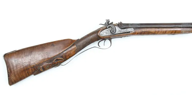 SLAGLÅSGEVÄR, dubbelpipigt, 1800-tal.