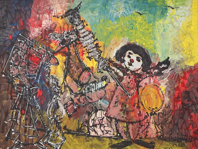 OIDENTIFIERAD KONSTNÄR. Clown, olja på pannå, signerad, daterad 1966.