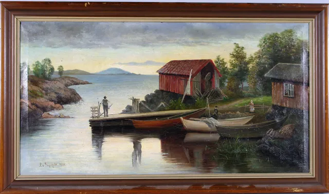 LOTTEN VON GEGERFELT. sjölandskap med hus, olja på duk.