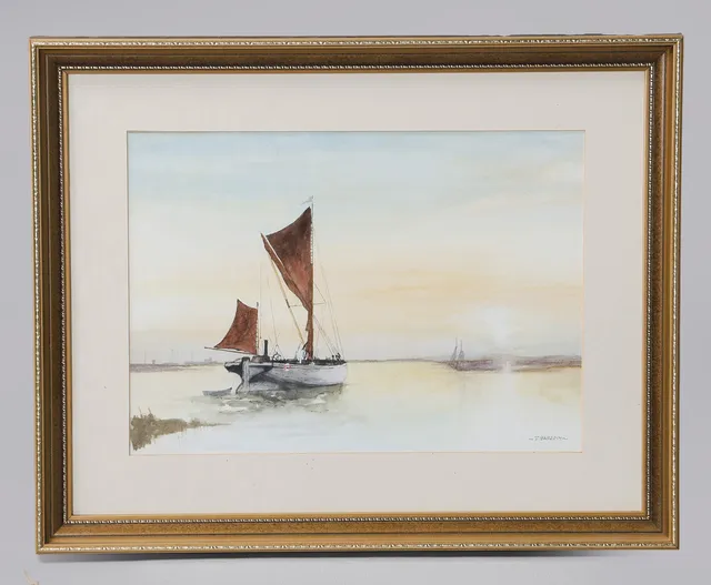 J BARRETT (BRITISH, 20TH CENTURY) "EVENING GLOW OVER THE ORWELL".