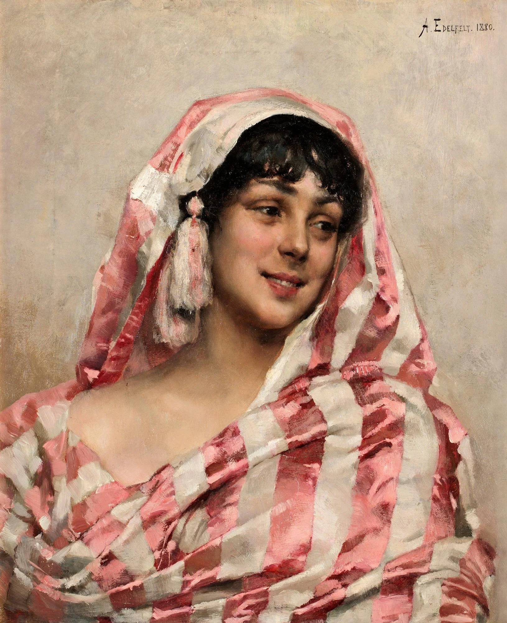 Albert Edelfelt, "Skrattande modell med duk". — Bukowskis