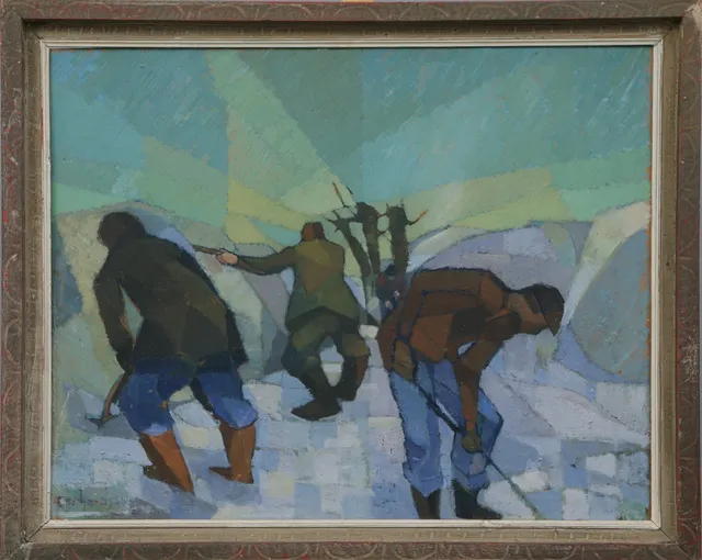 EBBE EBERHARDSON. OLJA, på pannå, Snöskottning, signerad.