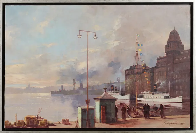JAN BOHUMIL POSPISIL (Född 1898): Motiv av Nybroviken, olj på duk, signerad och daterad 1947.
