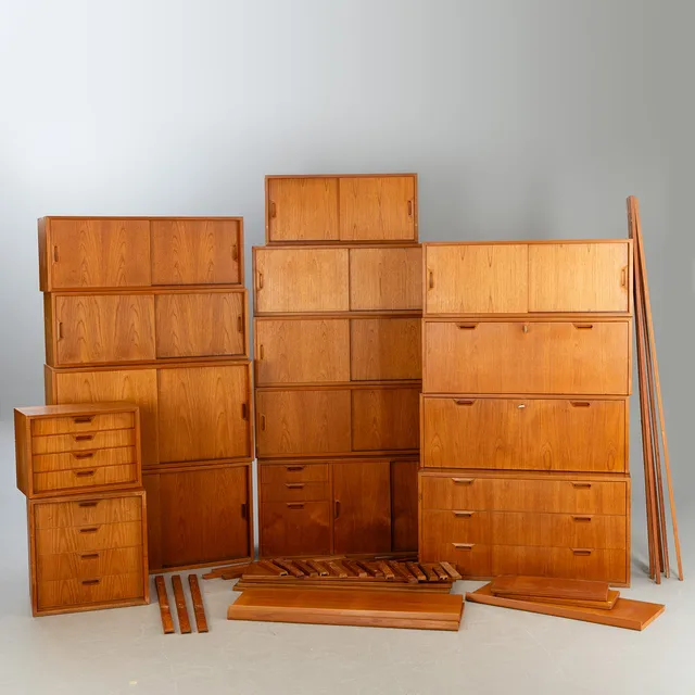SVEN ELLEKAER. Teak Regalsystem. Dänemark, 1960er Jahre.