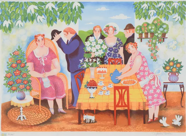 MARION BELIN. Födelsedagskalas, färglitografi, signerad, numrerad 360/385.