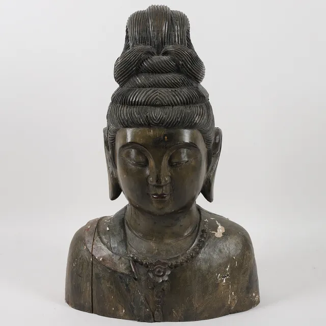 BUDDHA, byst, skuret och målat trä, 1800/1900-tal.