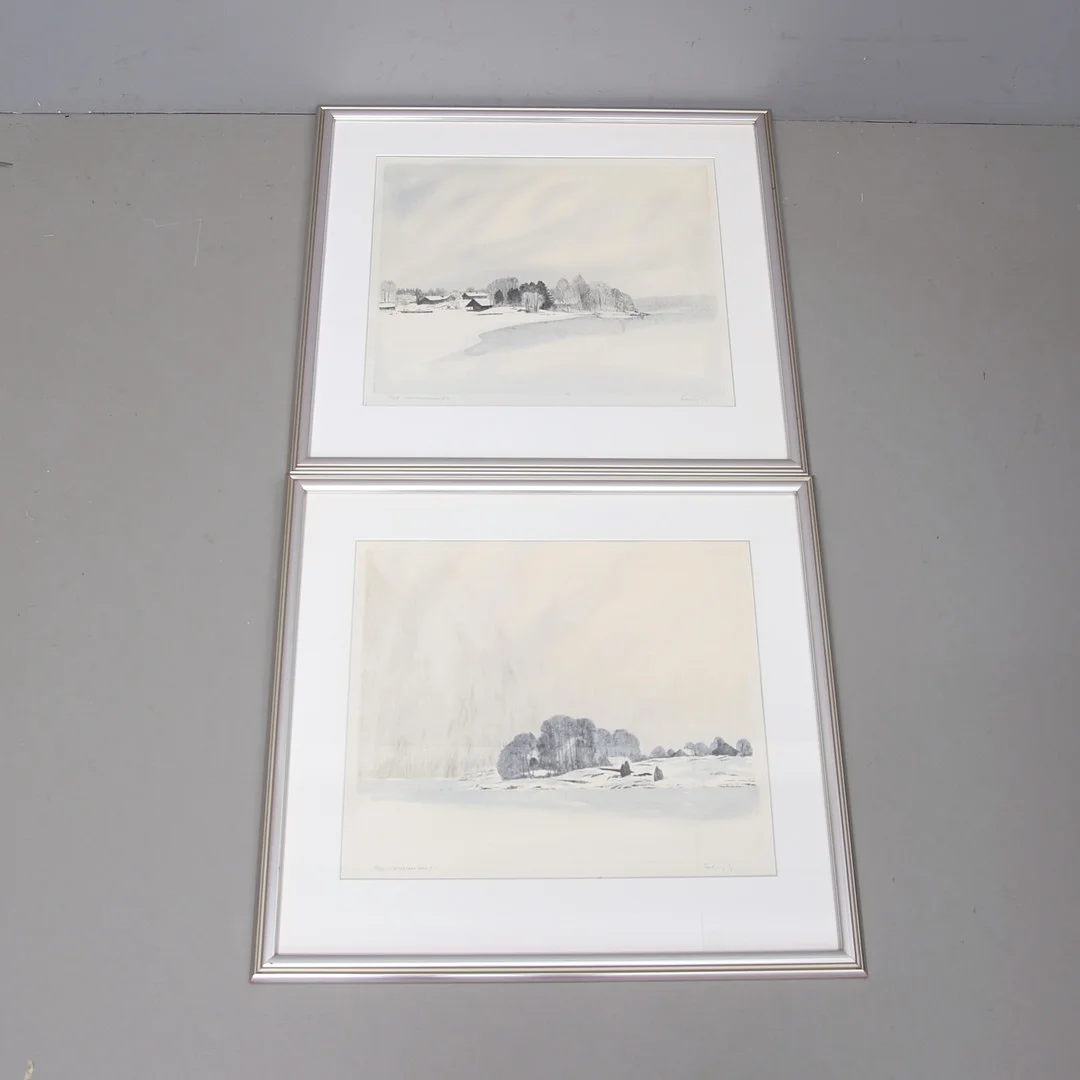 ERLING JOHANSSON. "Vinterskärgård I och II", grafik, signerade, numrerade. — Engravings & Prints — Auktionshuset Thelin & Johansson