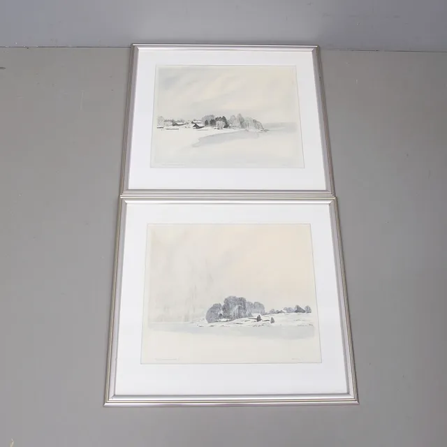 ERLING JOHANSSON. "Vinterskärgård I och II", grafik, signerade, numrerade.