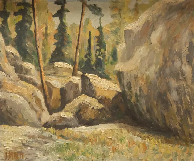 JOHN MALM. SKOGSLANDSKAP, OLJA PÅ PANNÅ.