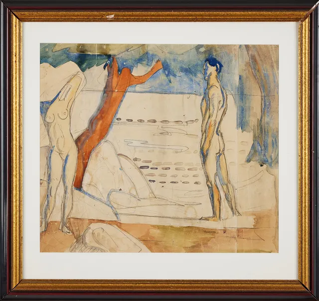 AXEL TÖRNEMAN (1880-1925). Nakenstudie, blandteknik på papper, 46 x 54 cm.