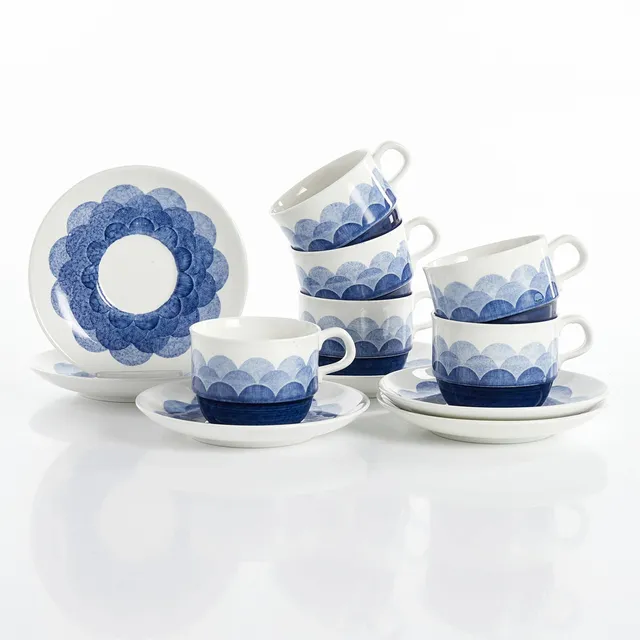 CHRISTINA CAMPBELL. Kaffekoppar, 6 st, "Klunk", Rörstrand 1960/70-tal, porslin, fat medföljer.