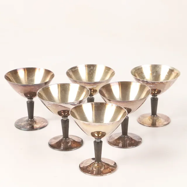 FOLKE ARSTRÖM. Cocktailglas, 6 stycken, GAB, nysilver, 1930-tal.