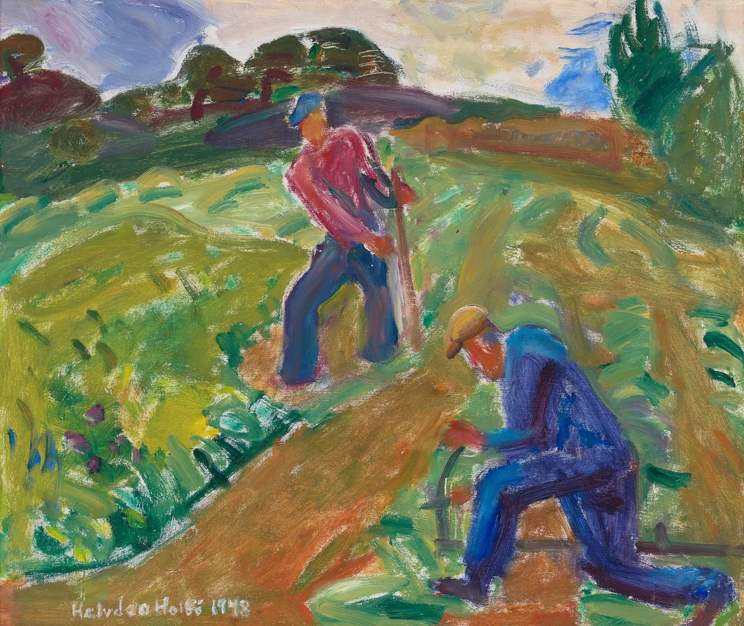 Holbø, Halvdan — Gårdsarbeid, 1948 — Kunst/Maleri — Blomqvist