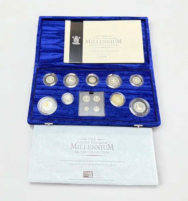 UK MILLENNIUM SILVER COLLECTION 2000, 13-COIN SILVER PROOF SET.