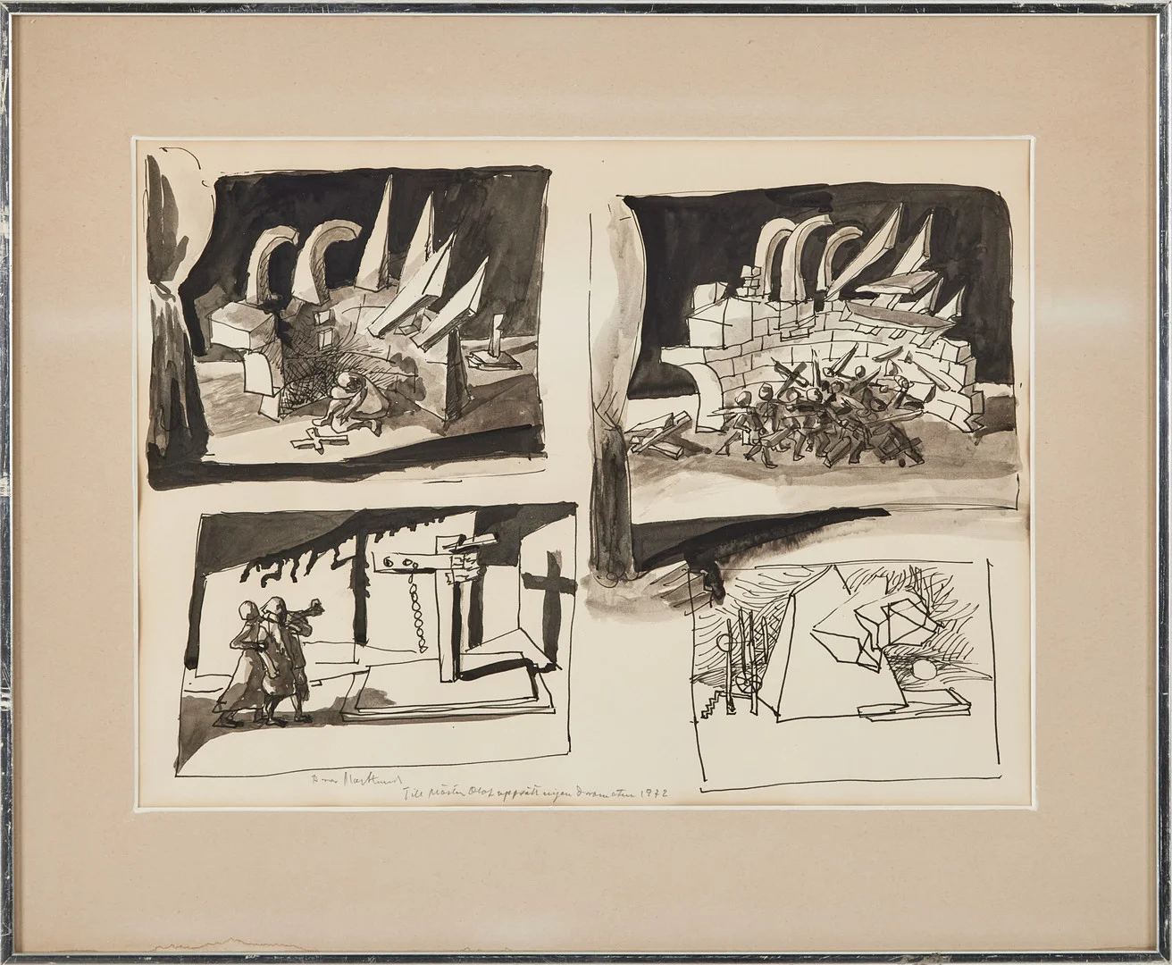 BROR MARKLUND. Till Mäster Olof uppsättningen Dramaten, 1972, tuschteckning, signerad. — Paintings — Stockholms Auktionsverk Magasin 5