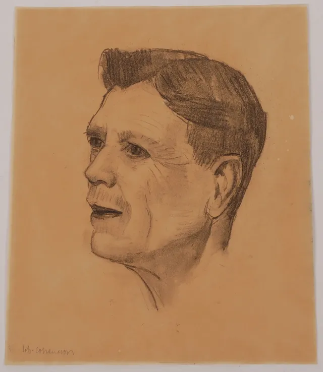 JOHAN JOHANSSON. Porträtt, teckning, signerad.