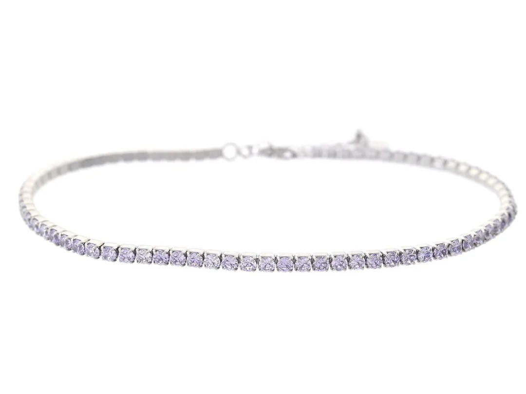 TENNISARMBAND, sterlingsilver, ljuslila cubic zirconia, längd 17-20 cm, vikt 3,6 g. — Smycken/Tennisarmband — Kaplans