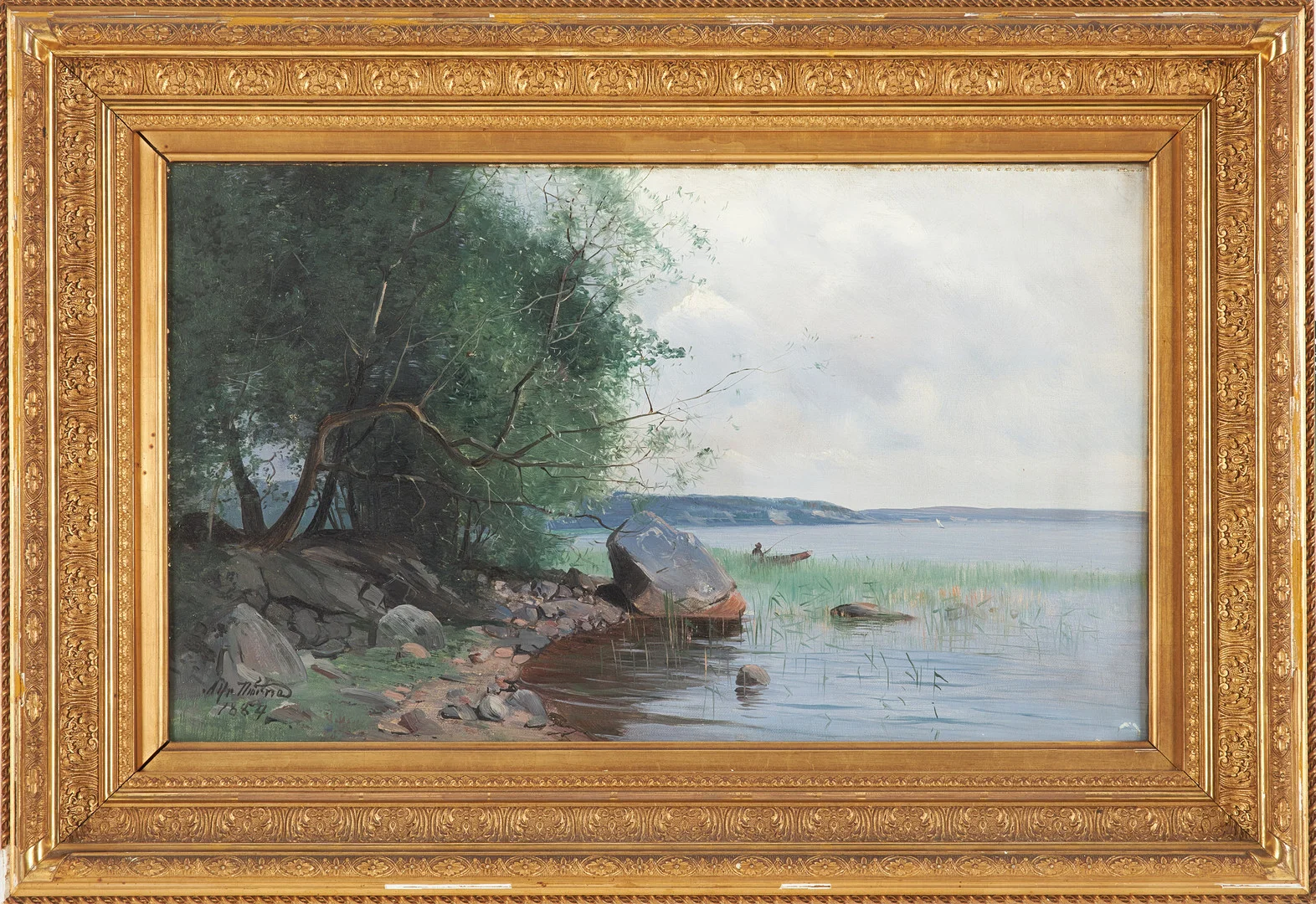 ALFRED THÖRNE. Kustmotiv med fiskare, olja på duk, signerad oh daterad 1884. — Paintings — Stockholms Auktionsverk Sickla