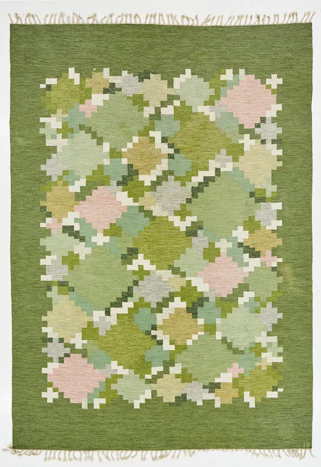 INGEGERD SILOW. Matta, rölakan, monogramsignerad.