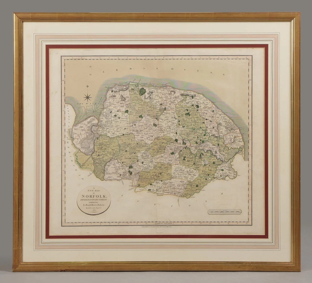 JOHN CAREY (1754 - 1835). A FRAMED MAP OF NORFOLK. — Maps — Bishop & Miller