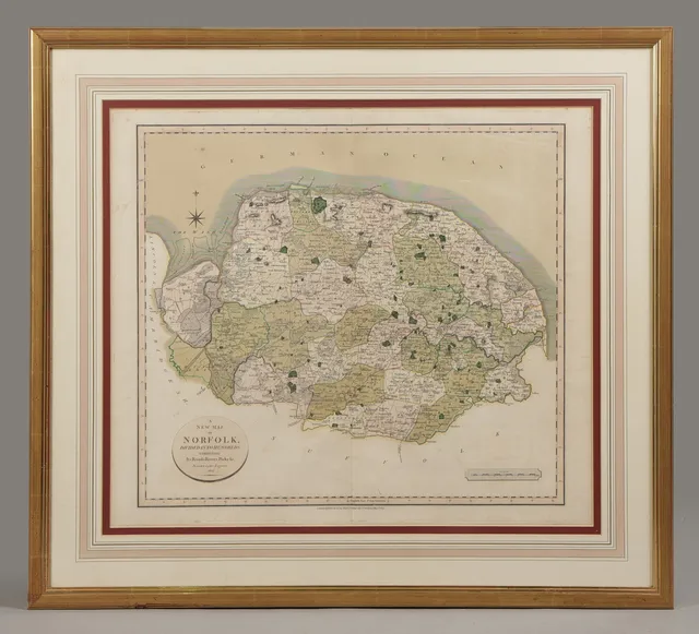 JOHN CAREY (1754 - 1835). A FRAMED MAP OF NORFOLK.