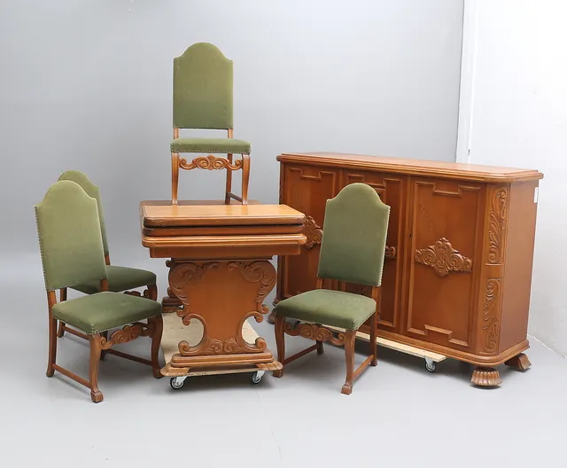 MATSALSMÖBEL, 6 delar, barockstil, 1900-talets första hälft.