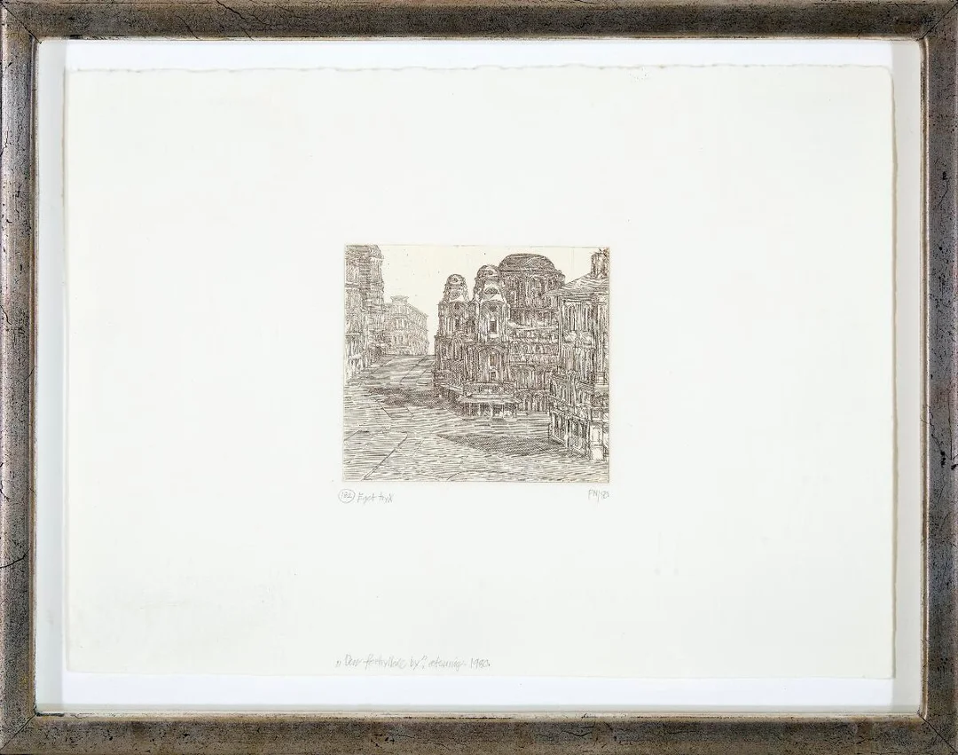 “To kvinder” (Two women). Signed PN 1990. Pen and ink. Sheet size 16×24 cm. and “Den fortryllede by” (The enchanted city). Signed PN 80, eget tryk. Etching. Sheet size 19×26 cm. (2) — Modern Paintings/Modern art — Bruun Rasmussen