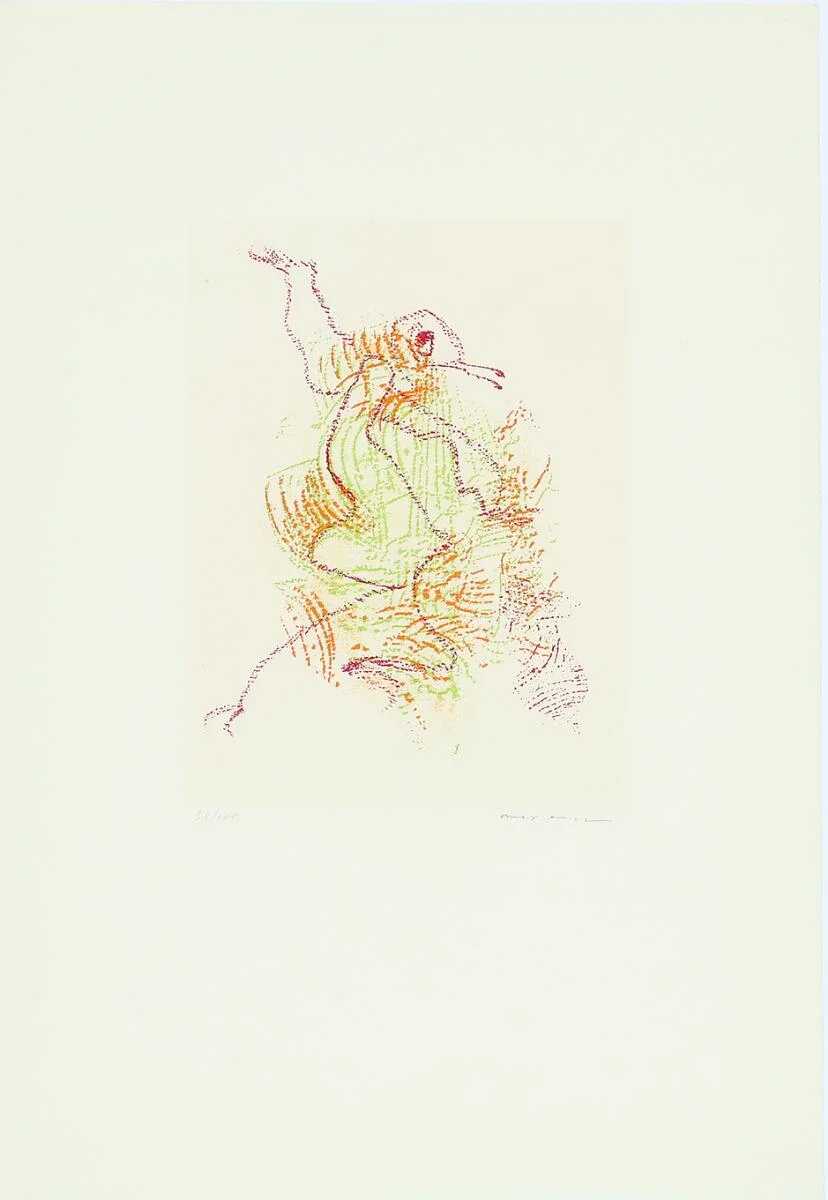 “Par dessus Les Moulins”, 1974. Signed Max Ernst, 38/100. Published by Edition Georges Visat, Paris. Etching in colours. Sheet size 55×37.5 cm. — Modern Paintings/Modern art — Bruun Rasmussen