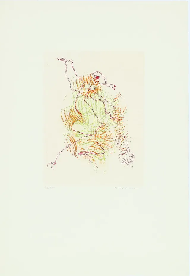 “Par dessus Les Moulins”, 1974. Signed Max Ernst, 38/100. Published by Edition Georges Visat, Paris. Etching in colours. Sheet size 55×37.5 cm.
