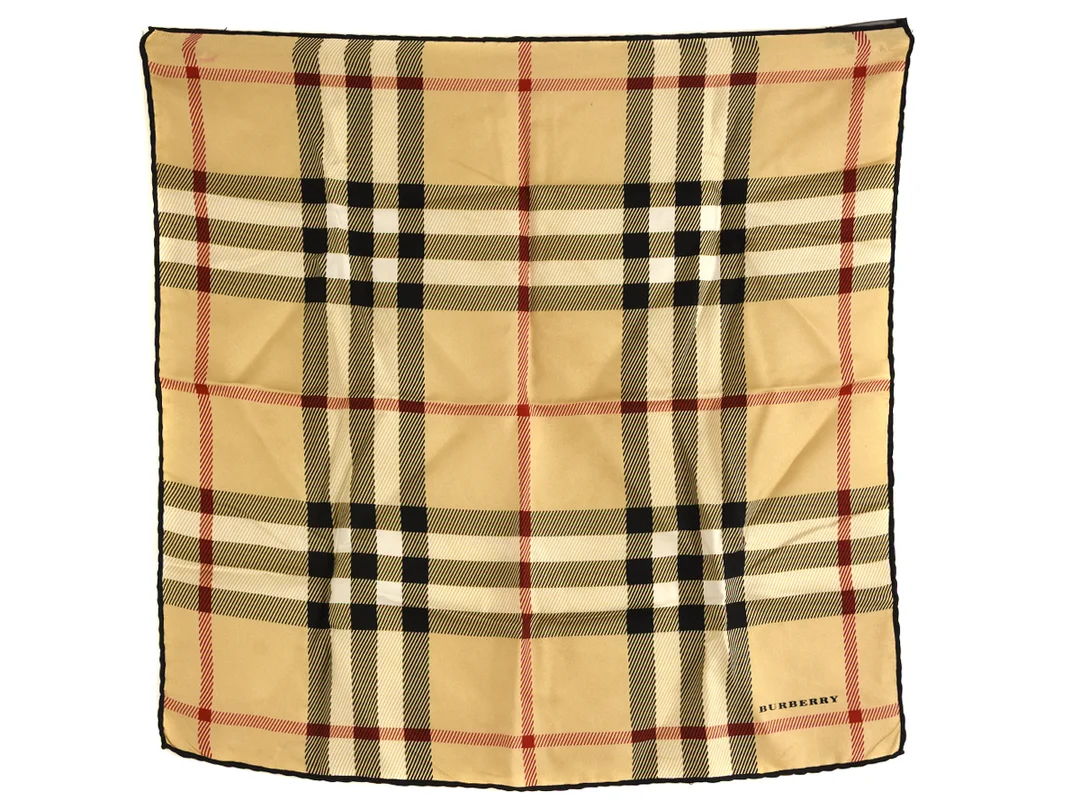 SCARF, BURBERRY, 100% siden, 48x48cm, beige, svart rödrutig, — Accessoarer/Scarves — Kaplans
