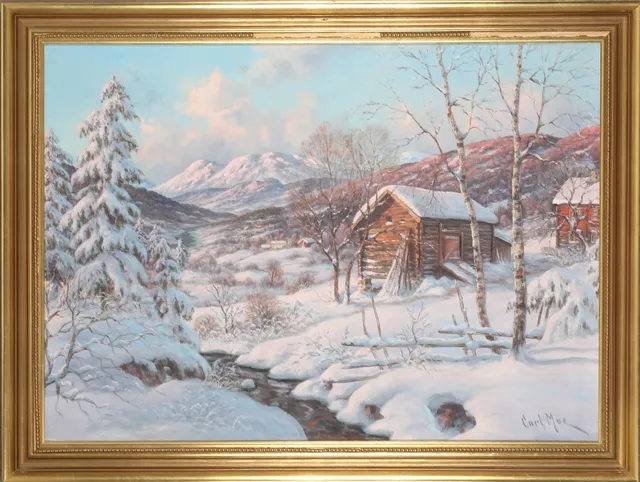 CARL MOE. Vinterlandskap, olja på duk, signerad.