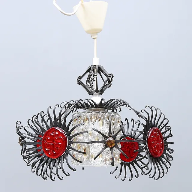 TAKLAMPA, smide och glas, 1900-talets andra hälft.