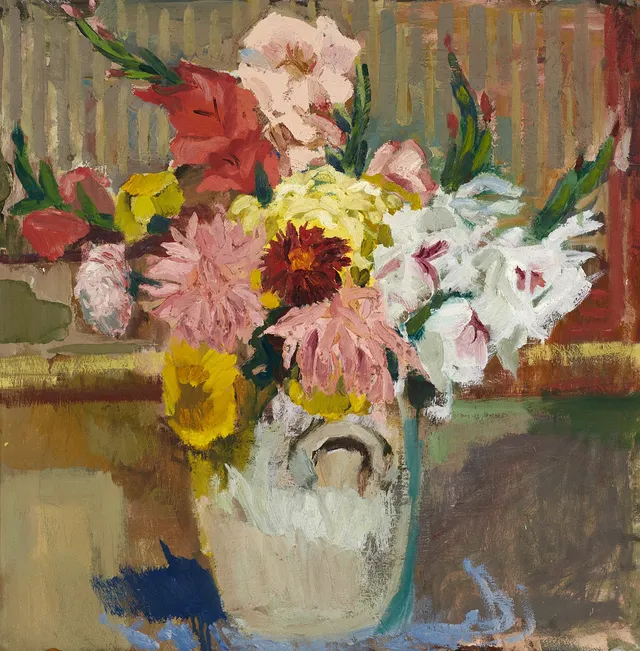 NILS BJÖRKLUND (1912-2005): "Blomster i kruka", olja på pannå.