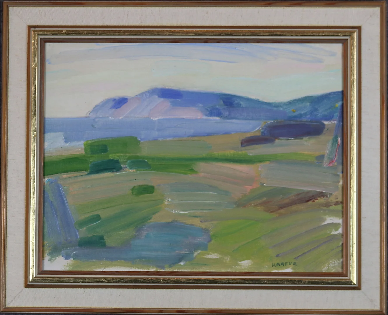 NILS FOLKE KNAFVE. Olja på pannå, utsikt mot Kullaberg, signerad. — Paintings — Höganäs Auktionsverk